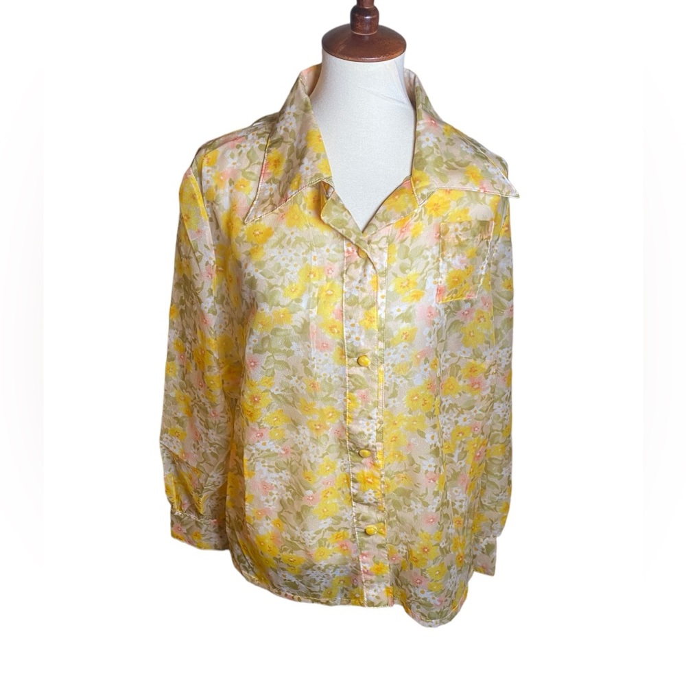 Vintage 60s Sheer Floral Shirt